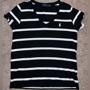 Polo Ralph Lauren Black White Stripe Pony Crewneck Short Sleeve Tee T Shirt M